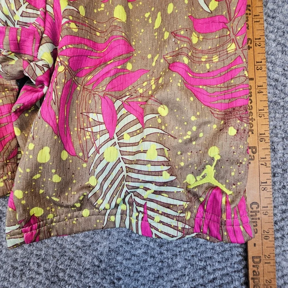 Jordan Mens Tropical Palm Print Basketball Shorts Pink Tan Splatter Small